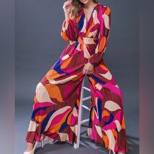 Vibrant Long Sleeve Plisse Jumpsuit